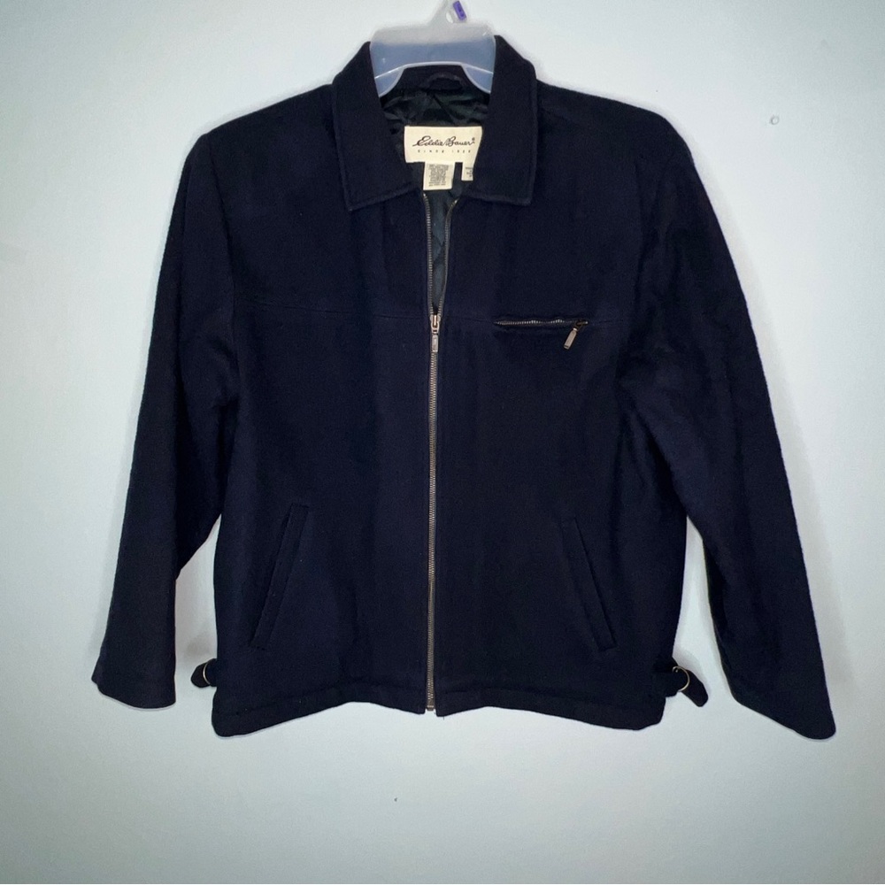 Eddie Bauer Navy Blue Zip Up Wool Coat Women’s